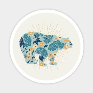 Floral polar bear silhouette - blue and yellow Magnet